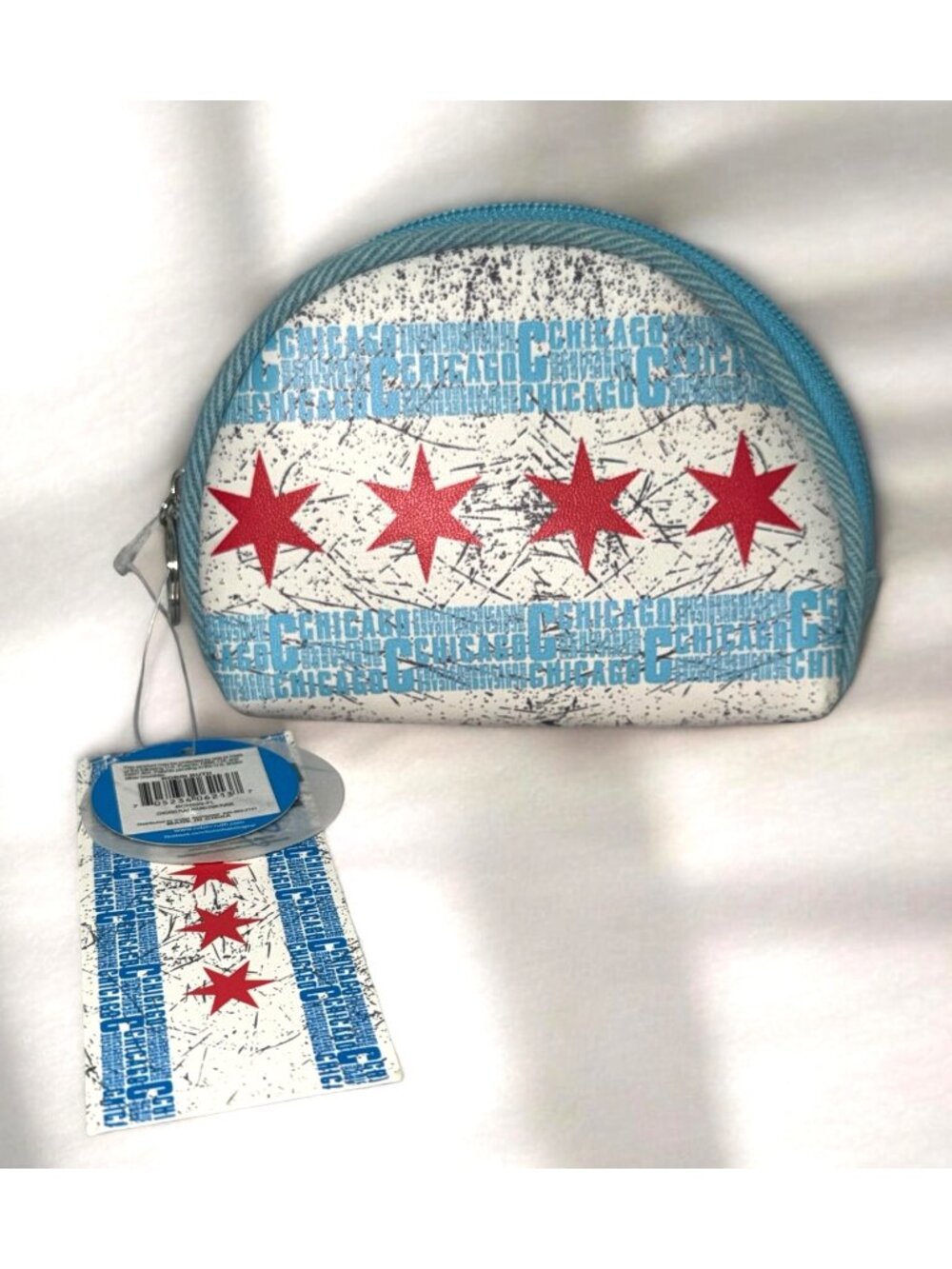 Chicago Flag Round Coin Purse By Robin Ruth With Zipper Closure & Blue Trim